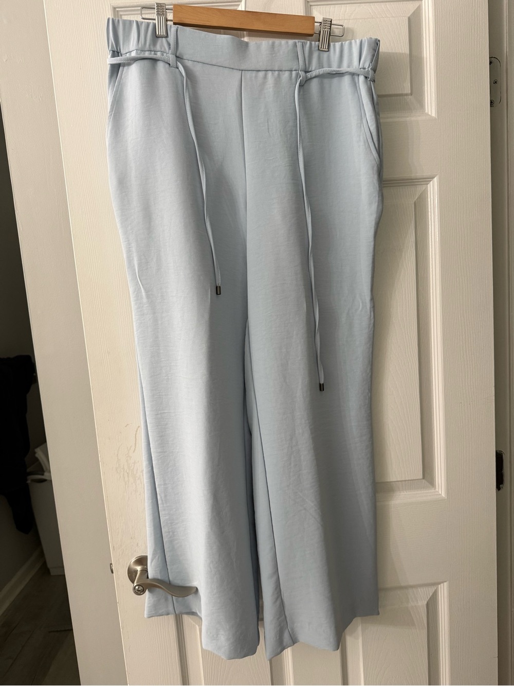 Women's Light Blue Drawstring Wide-Leg Dress Pants
